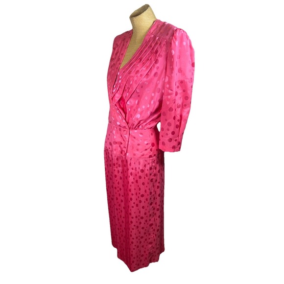 VTG 90s‎ In The Moof Dress Hot Pink Polka Dot Pleated Dress Silky Size 10 Fun - Picture 5 of 9